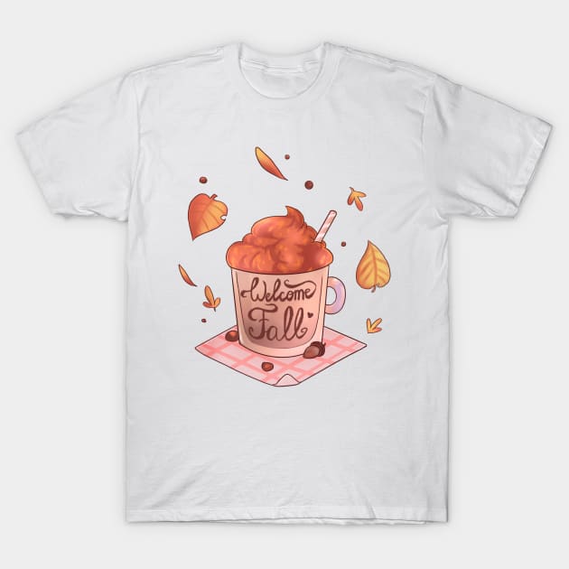 Hot autumn drink with colourful leafs T-Shirt by Itsacuteart